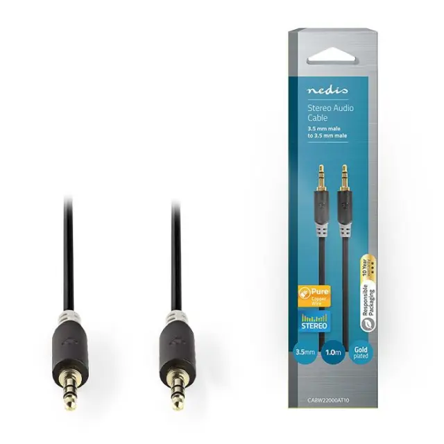 Καλώδιο ήχου 3,5mm Stereo αρσ. - αρσ., 1m, σε ανθρακί χρώμα.