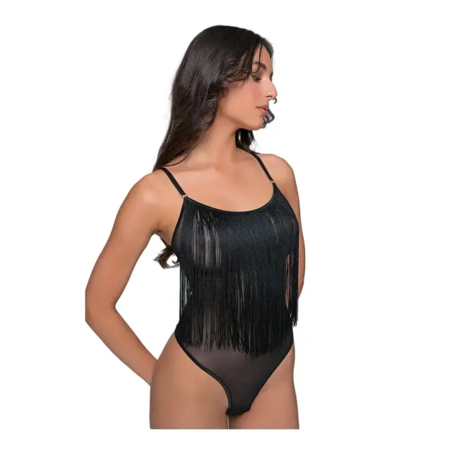 Milena Γυναικείο Κορμάκι String Τούλι Κρόσια, Χρώμα Μαύρο 2