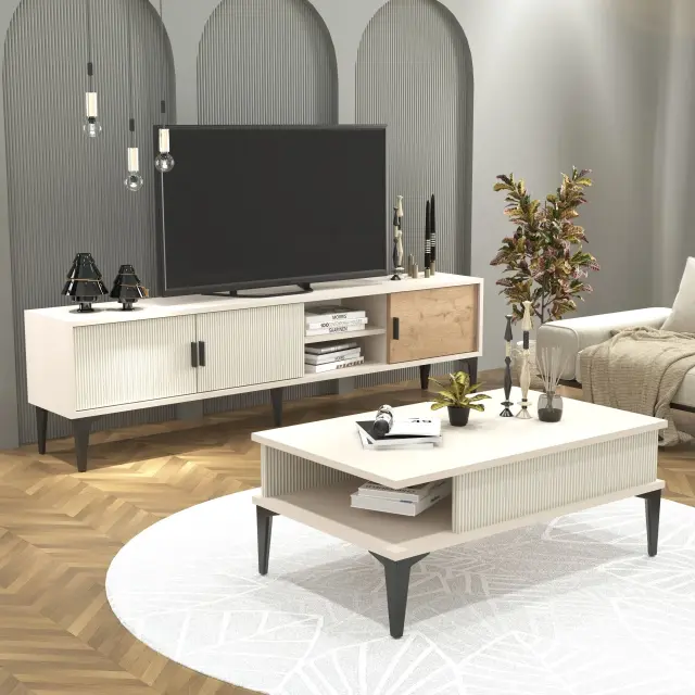 Stewehome Σετ Έπιπλο TV & Τραπέζι Σαλονιού Μοντέρνο & Λειτουργικό 180x35x5 cm 3