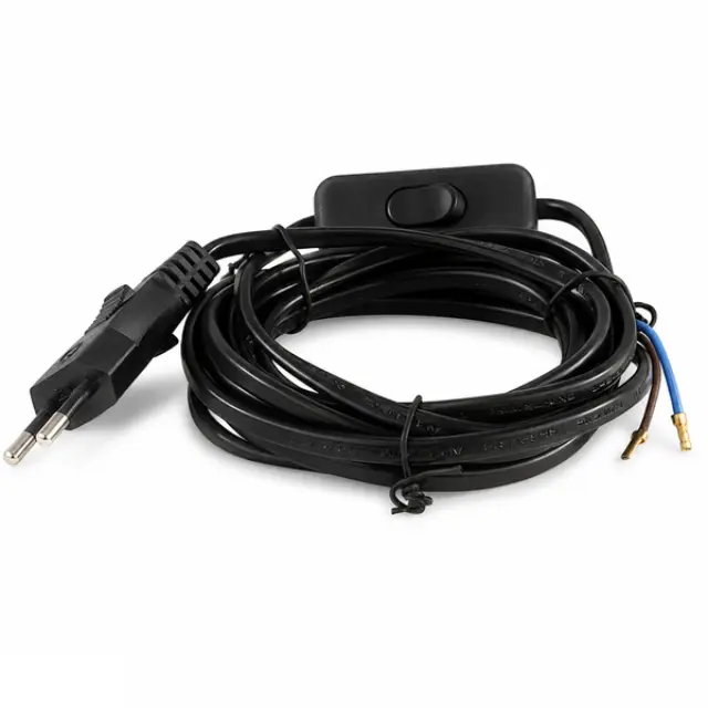 Flat cable 3m, 2* 0,75 mm² 2.5A 250V~ IP20 with on/off switch and EU plug, black