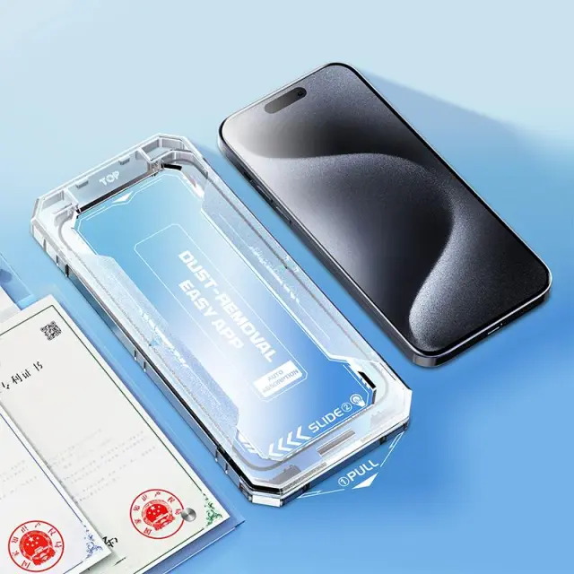 Full Cover Tempered Glass με Οδηγό για iPhone 17/16 Pro-Black OEM 2