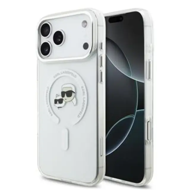 Karl Lagerfeld IML K&CH Heads Metal Frame MagSafe Case for iPhone 17 Pro Max Transparent