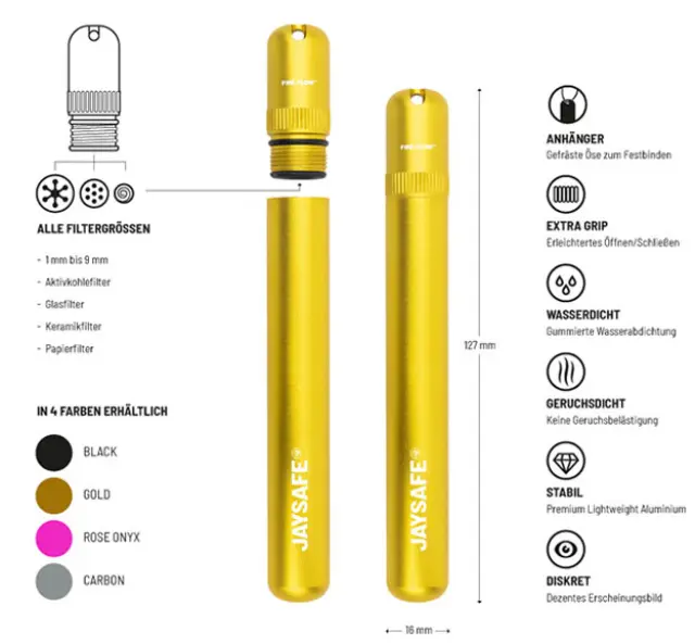 Jaysafe Κύλινδρος Αποθήκευσης Μεταλλικός Premium 11cm - Χρυσό 2