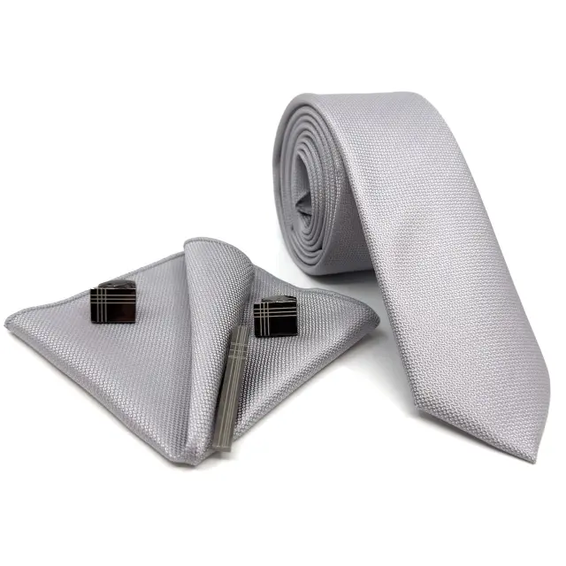 Γκρι Αρζάν Silver Γραβάτα Oxford 6,5 cm με Ασορτί Μαντήλι