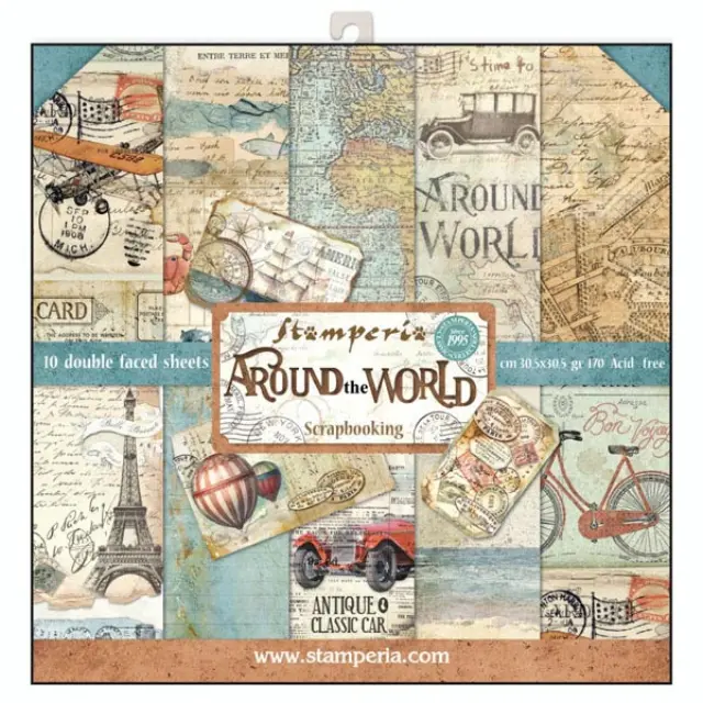 Σετ 10 Χαρτιά Scrapbooking Stamperia Διπλής Όψης - Around the World - 30x30cm