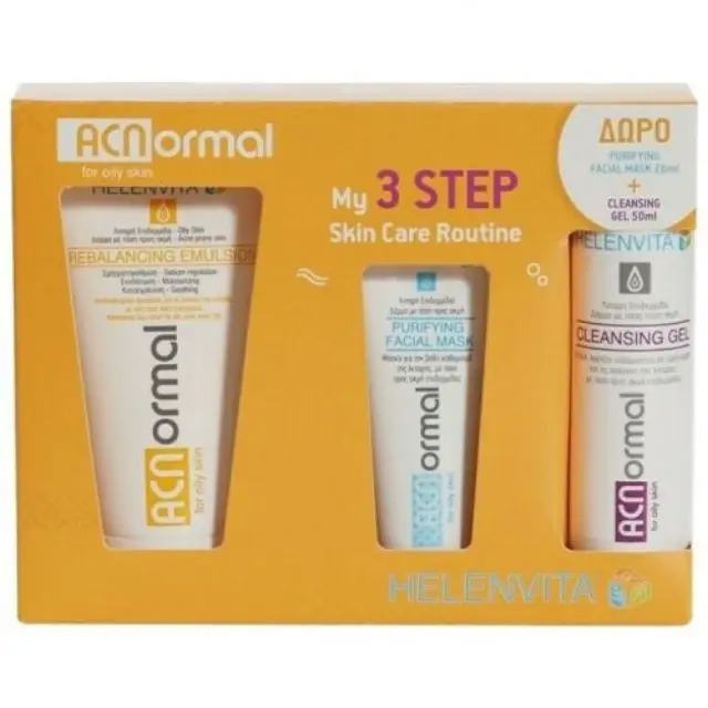 Helenvita ACNormal My 3 Step Skin Care Routine Rebalancing Emulsion, 60ml + Δώρο Purifying Facial Mask, 20ml+Cleansing Gel, 50ml