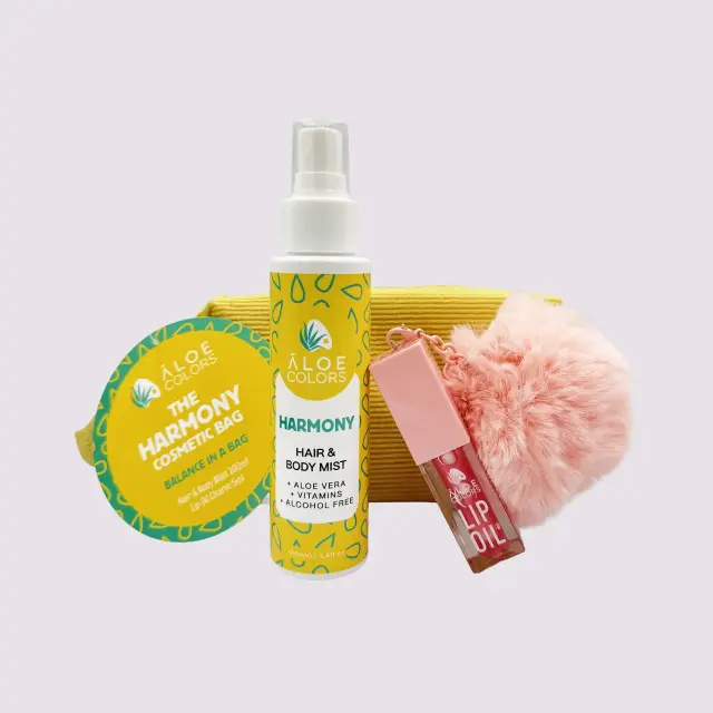 Aloe Colors The Harmony Bag με Hair + Body Mist Γιαούρτι + Αμύγδαλο 100ml + Lip Oil Charm με Pom Pom 5ml + Δώρο Μπρελόκ 2