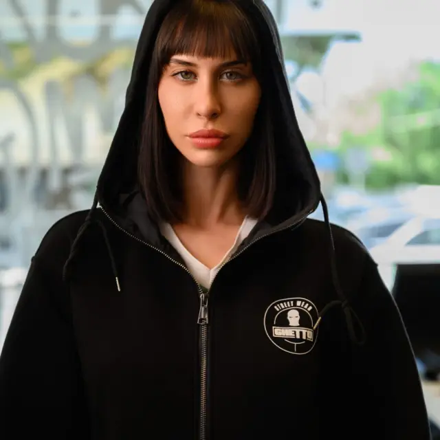 Ghetto Long Hoodie with Ghetto Streetwear Mask Logo | One Size Black