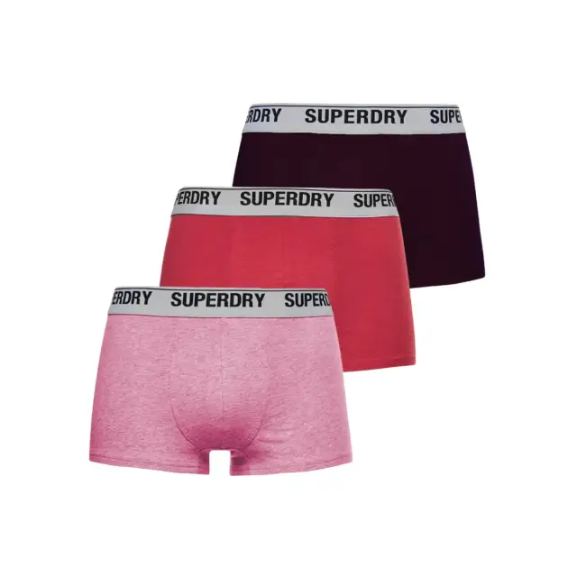 Superdry Ανδρικό Boxer Trunk Organic Cotton - Τριπλό Πακέτο, Χρώμα Burgundy Red Pink - S