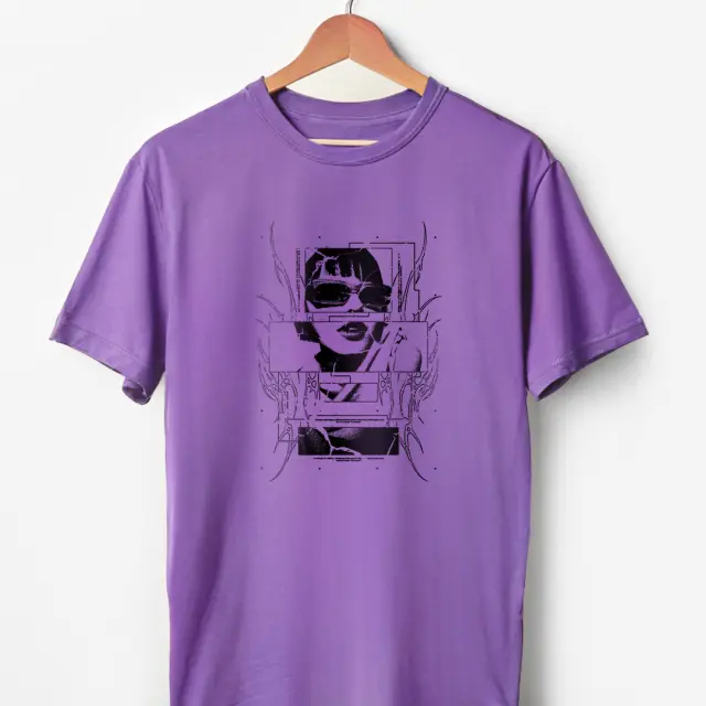 T-shirt Noshame® Μωβ με τύπωμα Girl with Glasses - 122595 - XXL 2