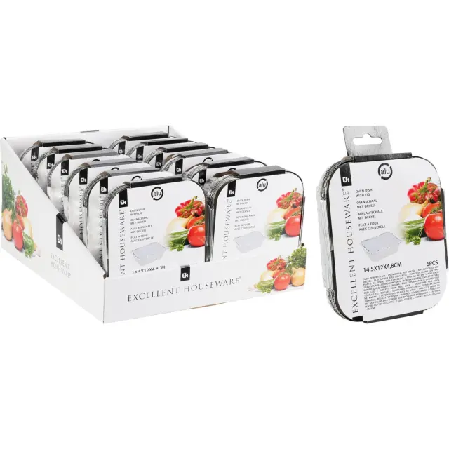 Ταψί Μιας Χρήσης Με Καπάκι Αλουμίνιο 14.5x12X4.8cm Σετ 6Τμχ