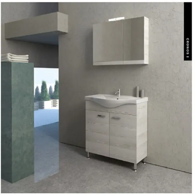 Επιδαπέδιο Έπιπλο Μπάνιου Cronos 1 MDF 100cm με Νιπτήρα & Καθρέπτη με Φως