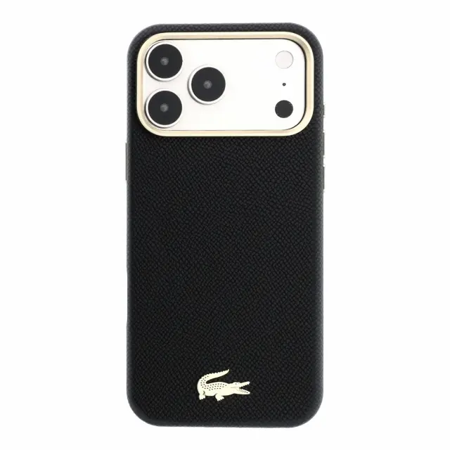 Lacoste PU Leather Champs Elysees Gold Logo MagSafe Case for iPhone 18 Pro Black 3
