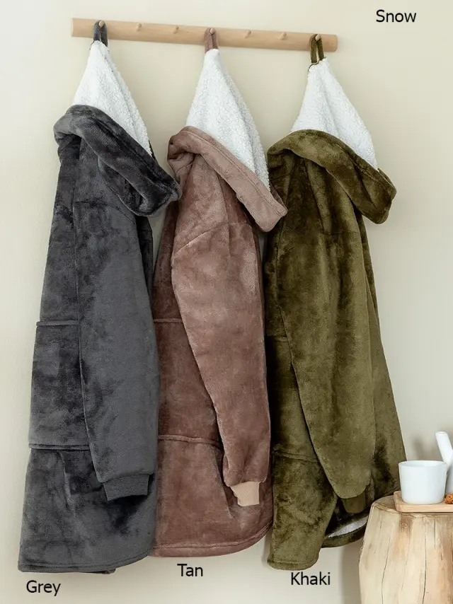 Κουβέρτα Με Μανίκια Και Κουκούλα 90x100 Palamaiki Huhu 2 Flannel-Sherpa- Tan