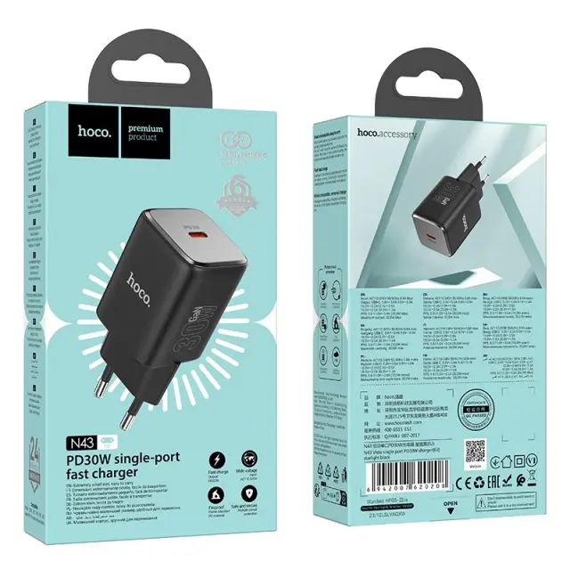 Φορτιστής Ταξιδίου Hoco N43 Vista με USB-C PD30W GaN Tech Small Size Μαύρος 2