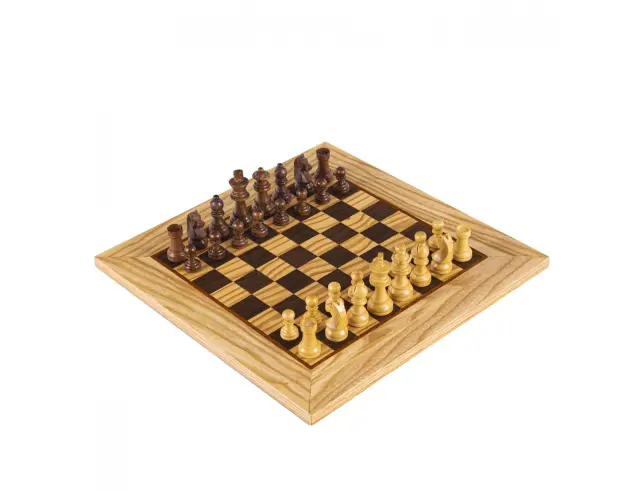 Σετ Χειροποίητο Σκάκι Wooden Chess Manopoulos από Ξύλο, με πιόνια Staunton, θήκη αποθήκευσης και διαστάσεις 40x40cm - Olive BurlSW42B40H 3