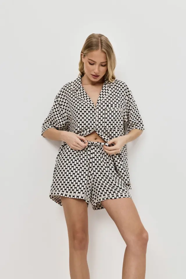 Aruelle Vesper Set Short Πιτζάμα Κοντομάνικη Με Κουμπιά Geometric 2