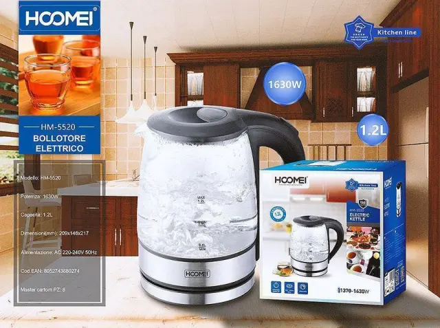 Hoomei HM-5520 Βραστήρας 1.2lt 1630W Inox 2