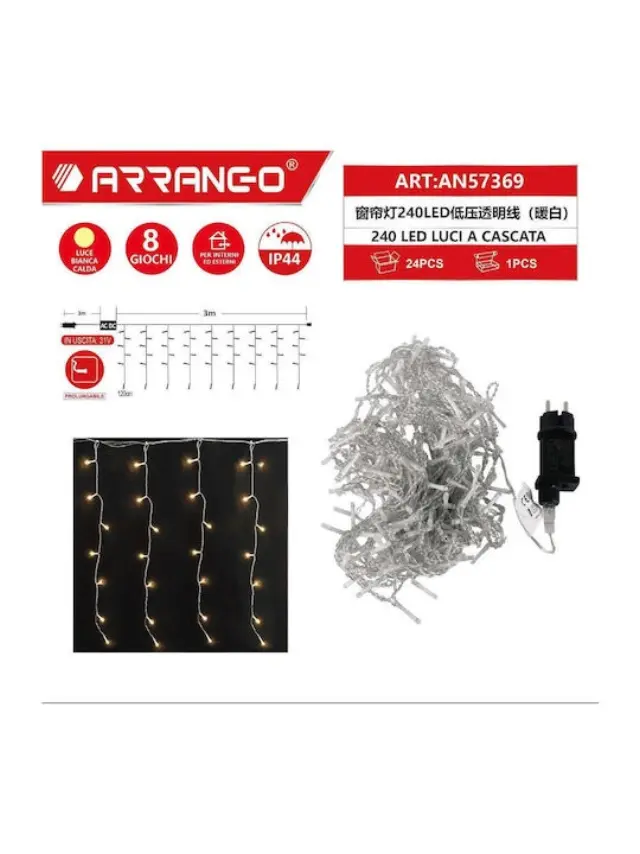 Χριστουγεννιάτικα Λαμπάκια Κουρτίνα 240 LED Θερμό Λευκό 3x3μ 8 Προγράμματα IP44 AN57369