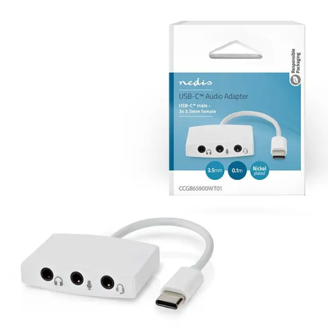 Αντάπτορας USB High-Speed Type-C αρσ. – 3x 3.5mm θηλ., 0.10m, σε λευκό χρώμα.