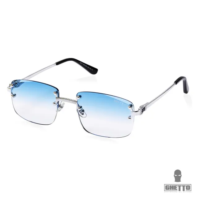 Ghetto Palette Sunglasses Silver Frame Unisex Blue Clear