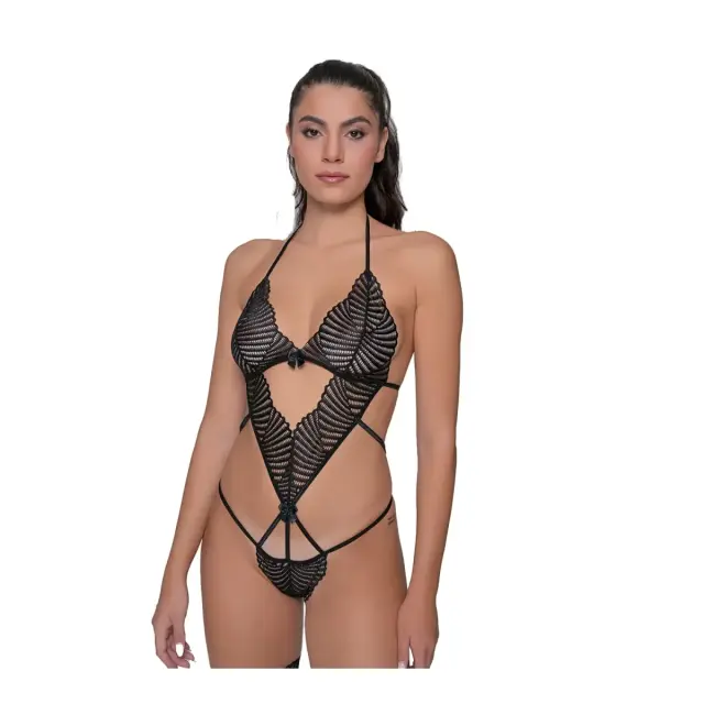 Milena Γυναικείο Κορμάκι String Δαντέλα, Χρώμα Μαύρο 2