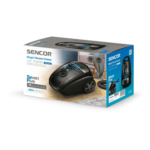 Ηλεκτρική Σκούπα Sencor SVC 7500BK 3AAA ECO 750W Yψηλής Aπόδοσης με Σακούλα HEPA H13 2