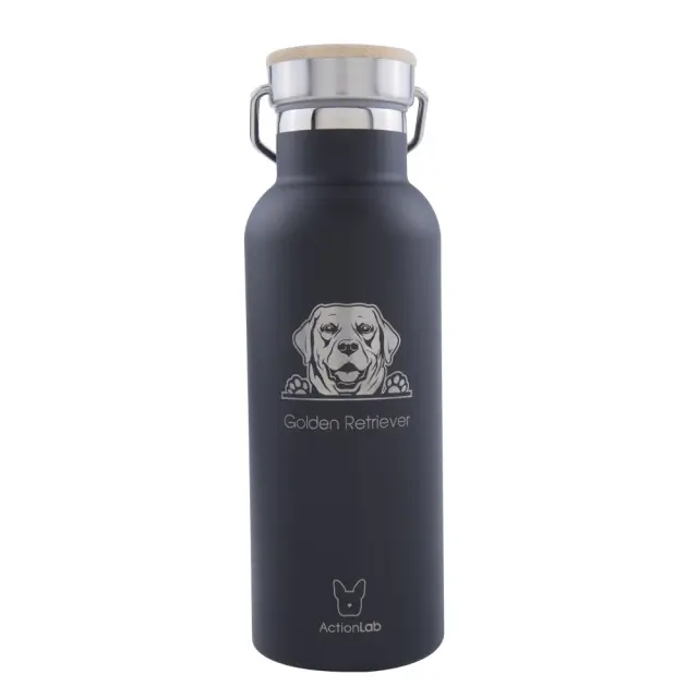 Eco Life Bamboo Thermos Bottle Golder Retriever Μαύρο 500ml Λευκό