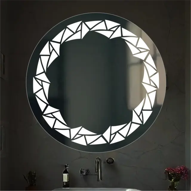 Stewehome Καθρέπτης Μπάνιου LED με Γεωμετρικό Σχέδιο Ø80cm 3
