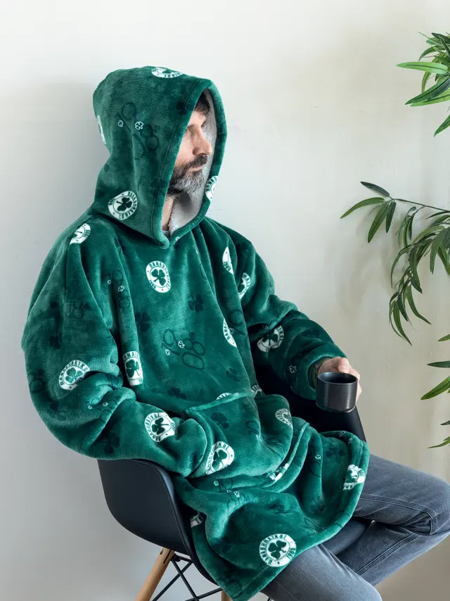 Κουβέρτα Με Μανίκια Και Κουκούλα 90x100 Huhu Palamaiki Panathinaikos Green Flannel-Sherpa