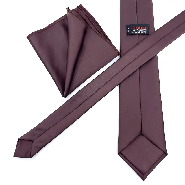 Dark Maroon Γραβάτα Σατέν Ματ 6,5 cm με Ασορτί Μαντήλι 2