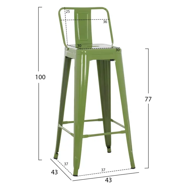 ΣΚΑΜΠΟ BAR ME ΠΛΑΤΗ ΜΕΤΑΛΛΙΚΟ FB98643.53 LIGHT OLIVE GREEN 42x42x100Υεκ. 2