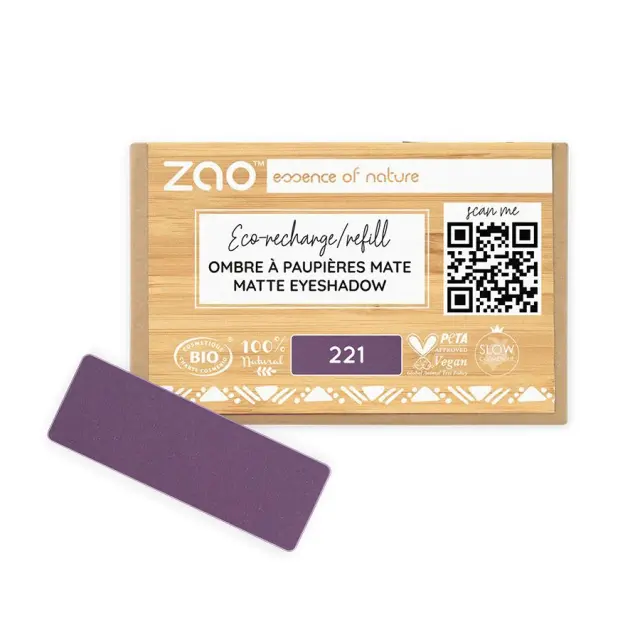 Zao Organic Eyeshadow Rectangle Matte – Βιολογική Ματ Σκιά Ματιών (Ανταλλακτικό) - 221 Matt Plum
