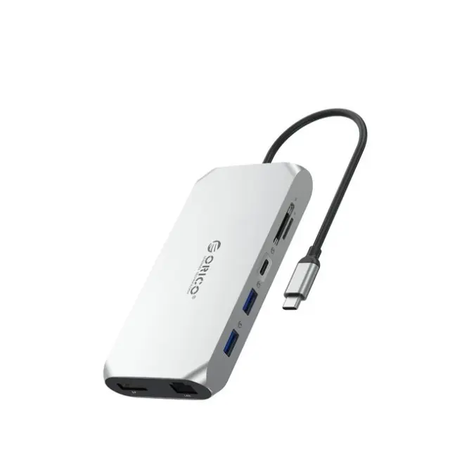 Orico Docking Station XCR 12in1 2x USB-A 3.1 1x USB-A 2.0 1x USB-C PD 100W 1x USB-C 3.1 2x HDMI 2.0 4K60Hz 1x DisplayPort 1.4 4K60Hz 1x SD 3.0 1x microSD 3.0 1x RJ45 Gigabit Ethernet 1x Audio CTIA 3.5mm Silver