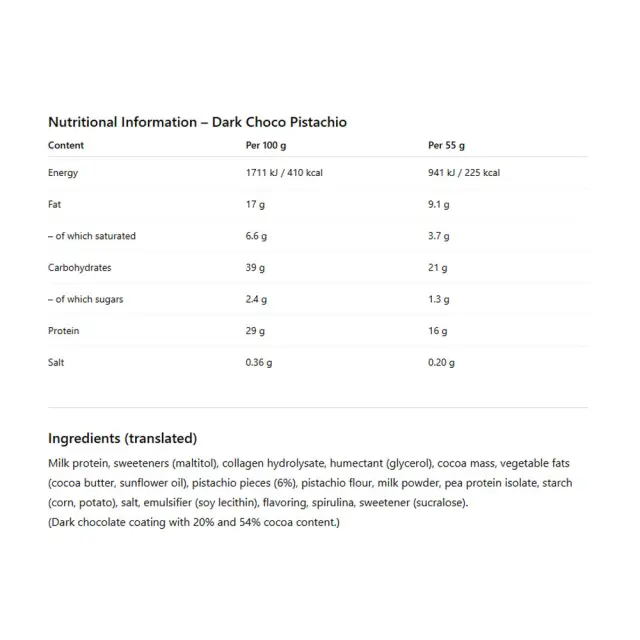 Wispy Protein Bar Dark pistachio, 55 g 2