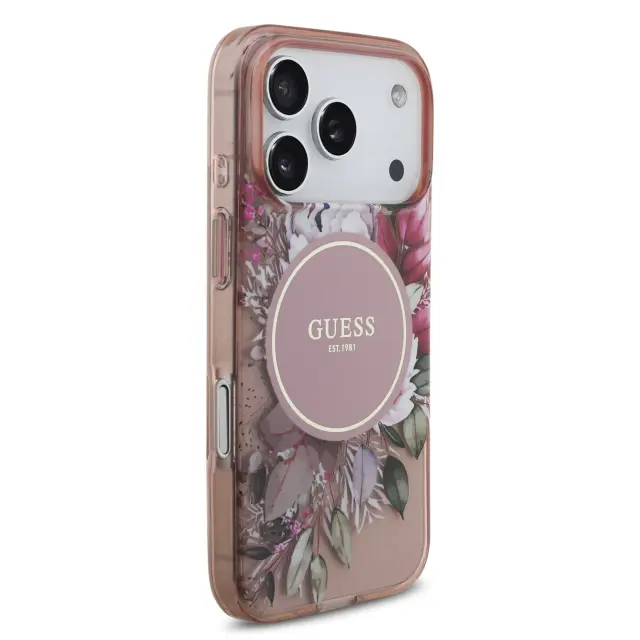 Guess IML Flowers Strap MagSafe Case for iPhone 17 Pro Pink 3