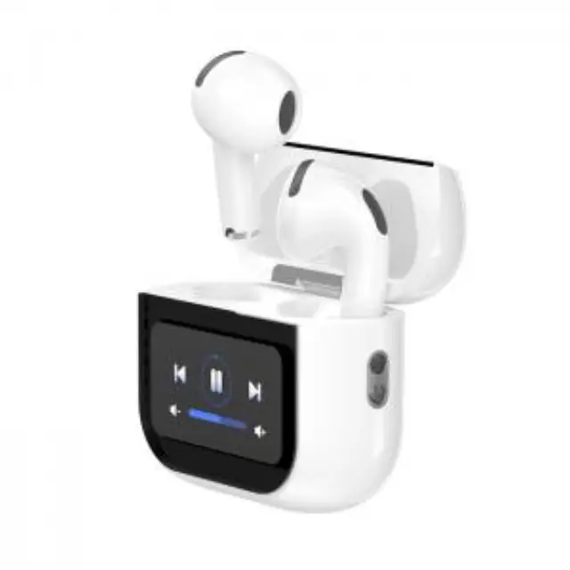 Bluetooth ακουστικά handsfree με θήκη φόρτισης και οθόνη, σε λευκό χρώμα 2