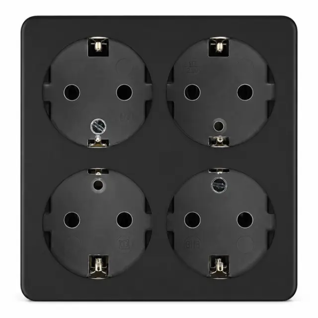 4-Way Power Socket 16A, 250V~Max:3680W, IP20 Without Cable, Black