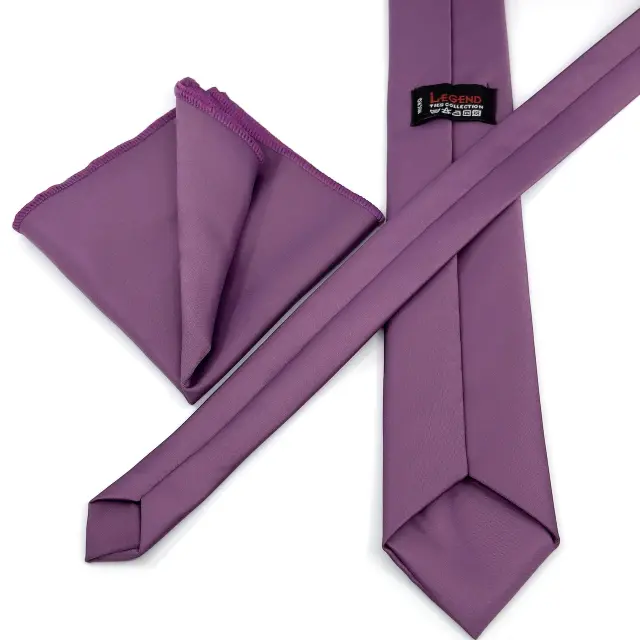 Μωβ Magenta Γραβάτα Σατέν Ματ 6,5 cm με Ασορτί Μαντήλι 2