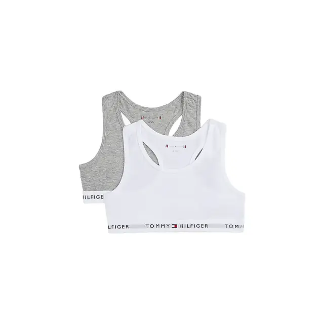 Tommy Hilfiger Παιδικό Μπουστάκι Κορίτσι Signature Racerback Unpadded - Διπλό Πακέτο, Χρώμα Light Gray Heather-White