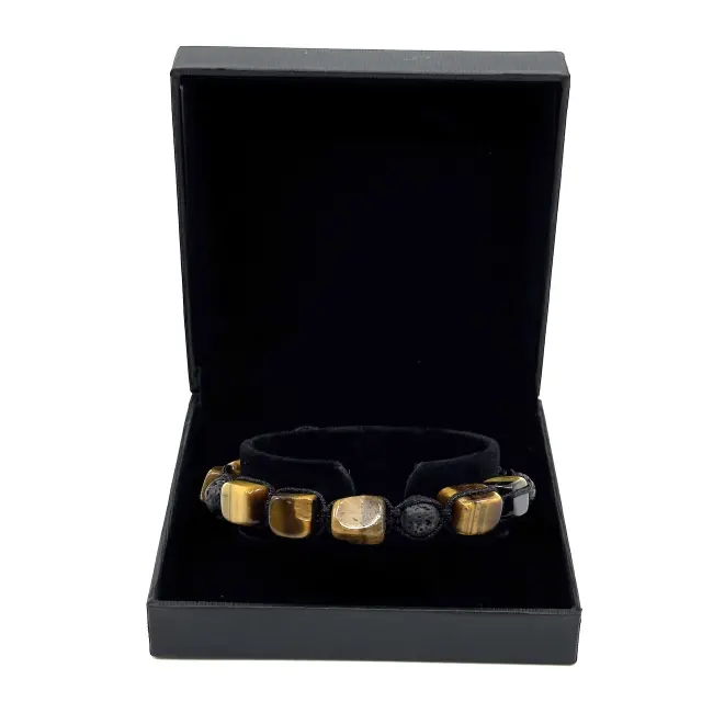 Tiger Eye Μαύρο Βραχιόλι με Χάντρες Ρυθμιζόμενο 2