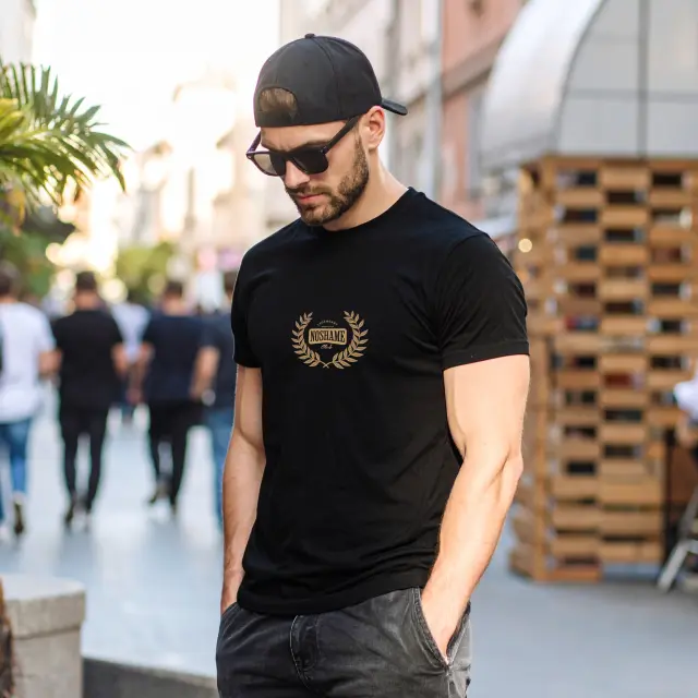 T-shirt Noshame® Μαύρο με τύπωμα Leafes - 112539 - XXL