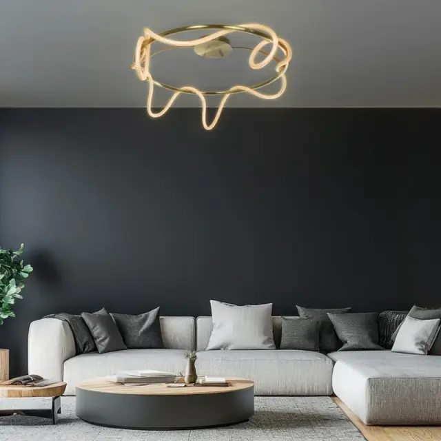 LED Μοντέρνο Φωτιστικό Οροφής GLOW 65Watt CCT σε Χρυσό Πλατίνα και Λευκό Νήμα KLV-101-0150