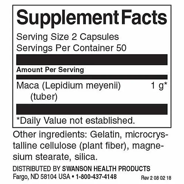 Swanson Maca 500mg 60 Capsules (087614080116) 2