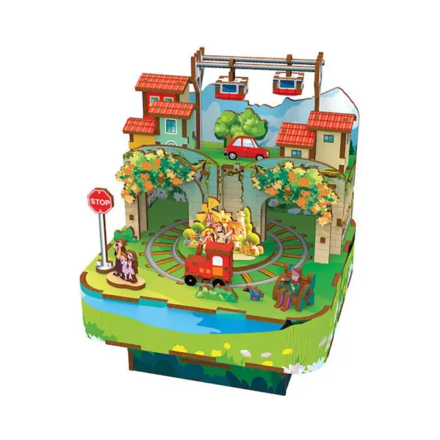 Mathv Wudworld DIY Ξύλινο Μουσικό Κουτί / 3D Wooden Puzzle Music Box: Village 2
