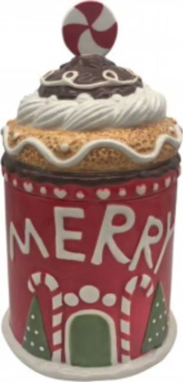 Merry Christmas Ceramic Jar With Lid Βάζο Με Καπάκι Κεραμικό 15x15x27cm