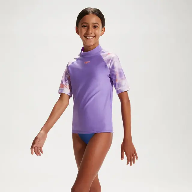 Speedo Girl's Printed Short Sleeve UV Protection Sun Top Λιλά 81173114496 (Speedo)