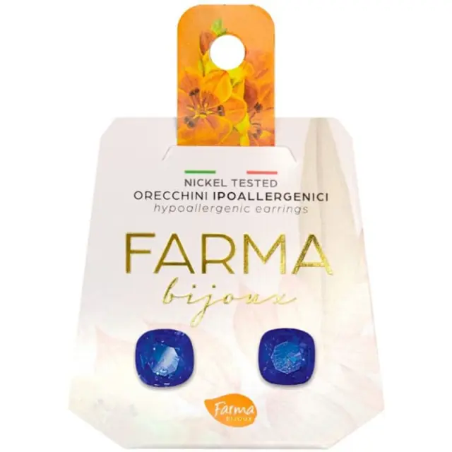 Farma Bijoux Υποαλλεργικά Σκουλαρίκια Στρογγυλά Τετράγωνα Μπλε 10mm (BE61C110D)