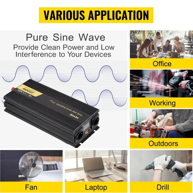 Μετατροπέας Τάσης Καθαρού Ημιτόνου VEVOR 2500W (Peak 5000W) 12V σε 230V 3