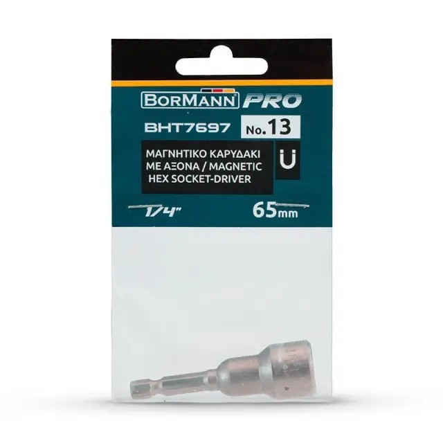 Bormann Pro BHT7697 Μαγνητικό καρυδάκι με άξονα1/4" Νο.13 μήκος 65mm(049111) 2